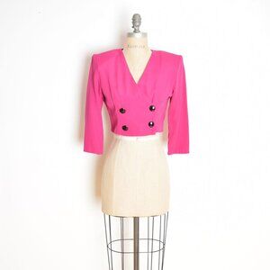 vintage 80s jacket fucshia pink crop top strong shoulder cropped blazer S